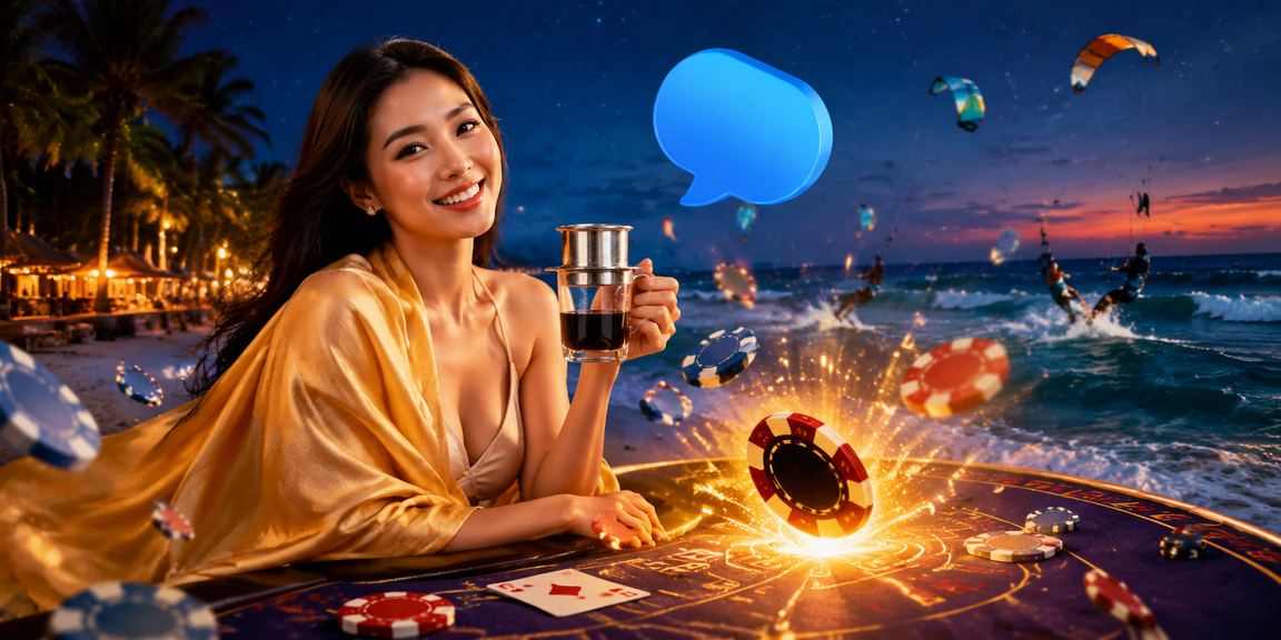 Người chơi tại Mũi Né trải nghiệm Baccarat trực tuyến trong không gian cà phê nhìn ra biển
